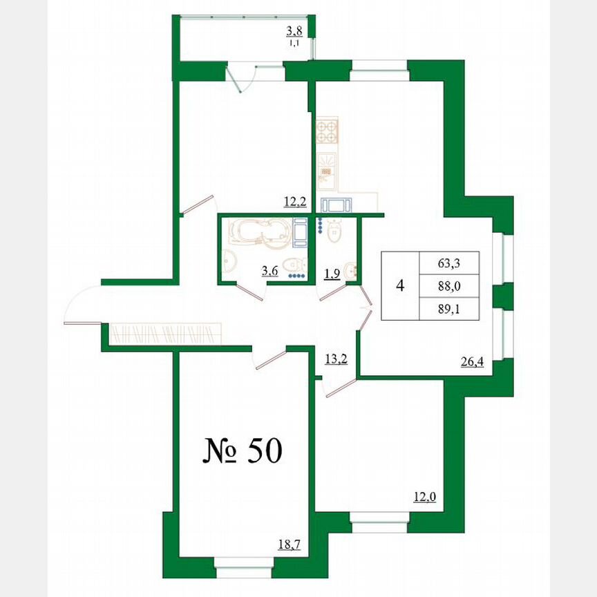 4-к. квартира, 89,1 м², 7/8 эт.