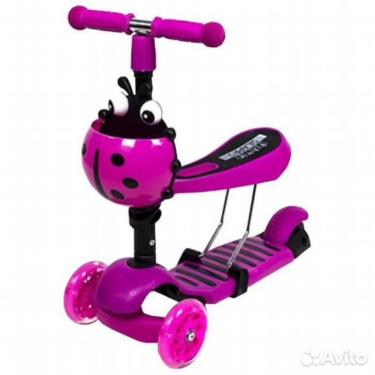 Самокат - беговел розовый, 2в1
