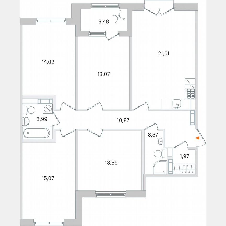4-к. квартира, 99,1 м², 3/4 эт.
