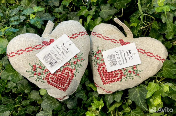 Подушка сердце лен+вышивка, Германия