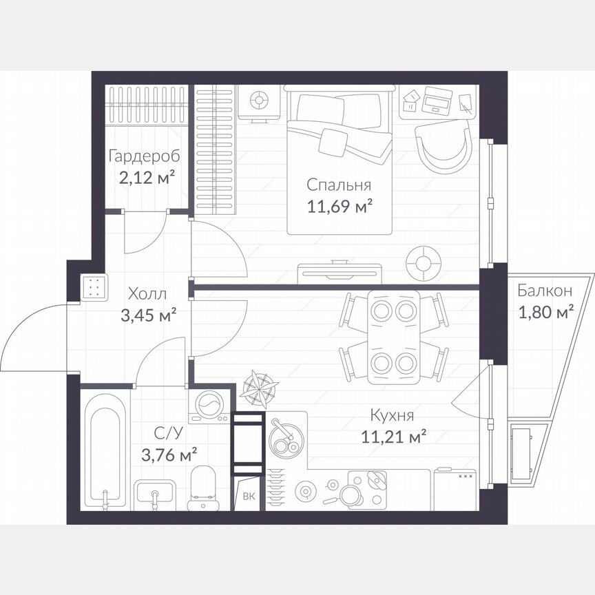 1-к. квартира, 32,8 м², 9/11 эт.