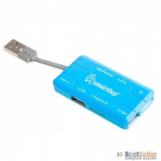 Картридер + Хаб Smartbuy 750 голубой (sbrh-750-B)
