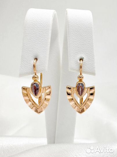 Золотые серьги СССР 583 алекс корундами 5.39 гр