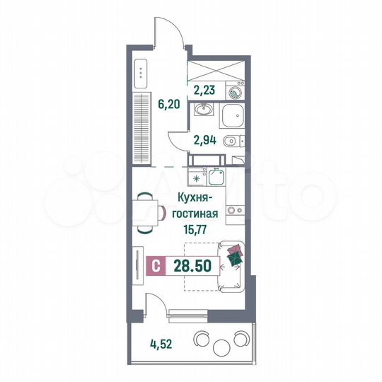 Квартира-студия, 28,5 м², 16/16 эт.