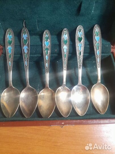 Серебряные ложки 875пробы с эмалью, СССР