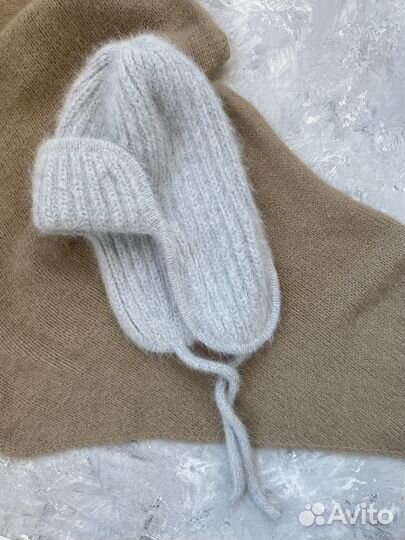 Ушанка из пуха норки, варежки, шапка бини