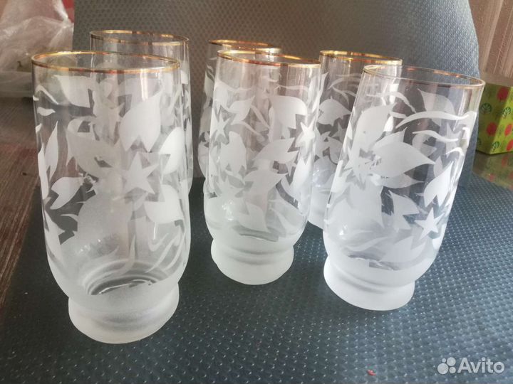 Стаканы стеклянные с напылением СССР 6шт