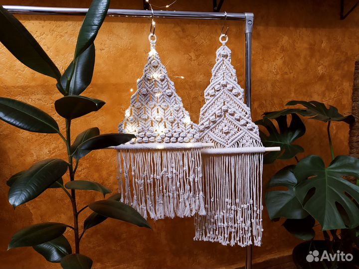 Елка новогодняя макраме на стену панно