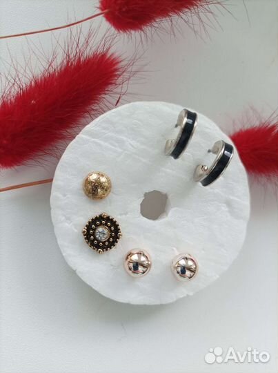 Серьги пусеты шарики базовые, цвет серебристый