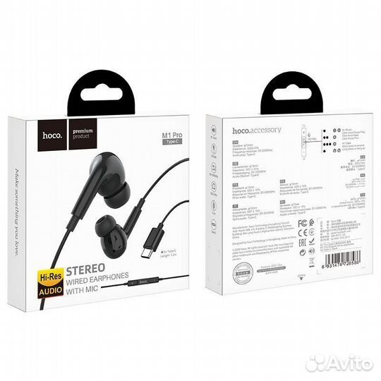 Наушники с микрофоном hoco M1 Pro (Type-C), черные