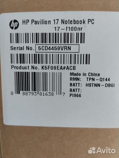 Ноутбук HP pavilion 17 - f100nr