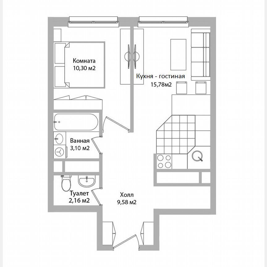 2-к. апартаменты, 40,9 м², 11/16 эт.