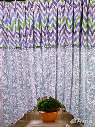 Готовая белая тюль с аркой и бантовыми складками