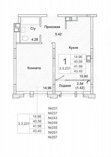 1-к. квартира, 43 м², 6/9 эт.