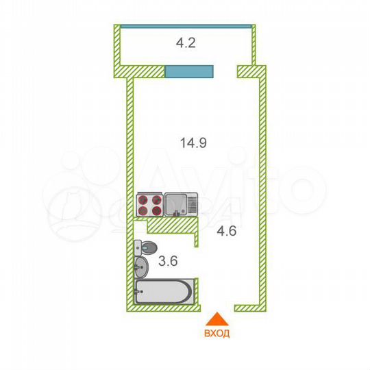 Квартира-студия, 27,3 м², 12/15 эт.