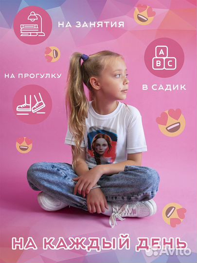 Футболка детская белая День России. Девушкм с русы