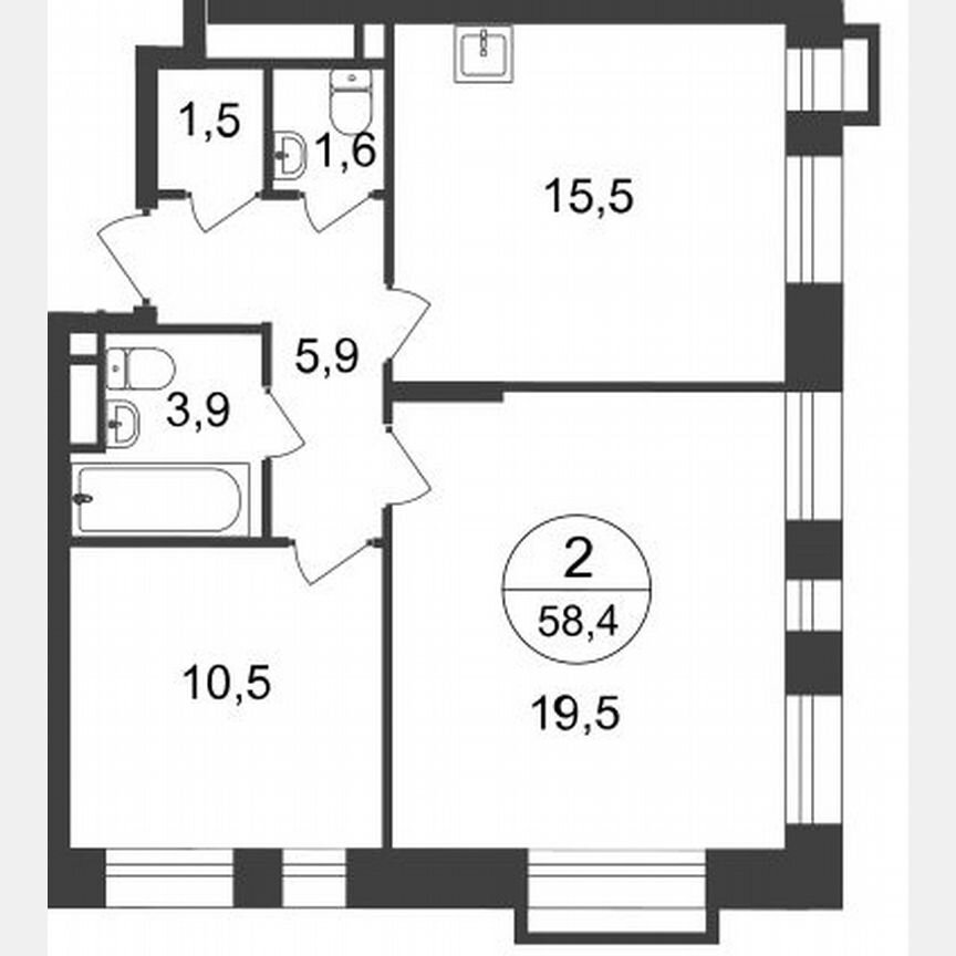 2-к. квартира, 58,4 м², 16/20 эт.