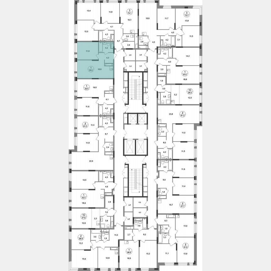 1-к. квартира, 39 м², 16/19 эт.