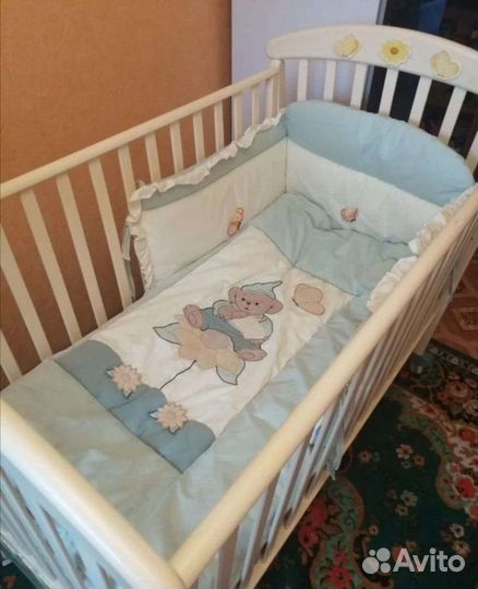 Детская кровать с балдахином на колёсиках, люлька