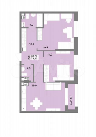2-к. квартира, 73,4 м², 4/17 эт.