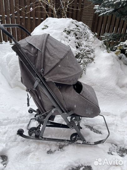 Санки-коляска Galaxy Кидс 3-3С серо-зеленый джинс