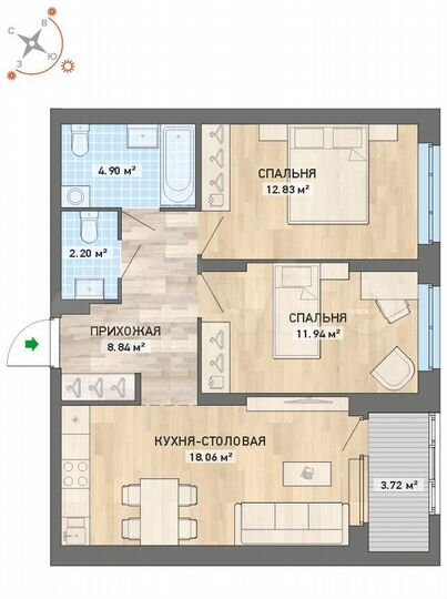 2-к. квартира, 62,5 м², 26/27 эт.