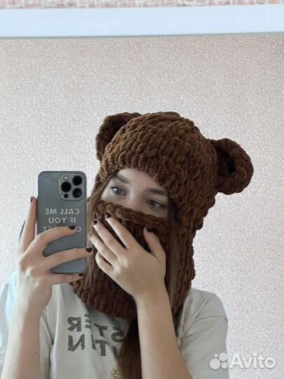 Снуд, шапка-балаклава с ушками медведя