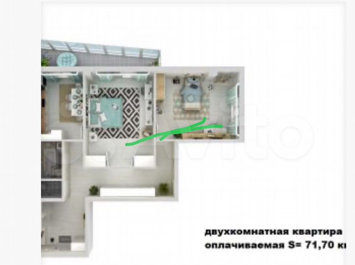 2-к. квартира, 71,7 м², 6/12 эт.