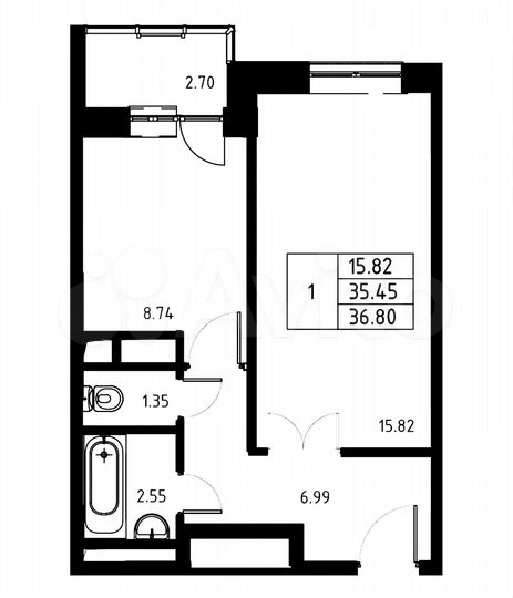 1-к. квартира, 36,8 м², 15/17 эт.