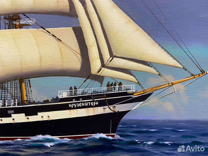 Картина маслом море корабль