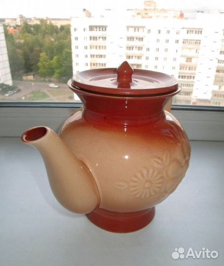 Чайник большой на 1,7 л, обливная керамика,СССР