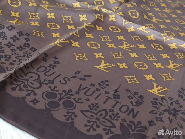 Платок Шаль LV Шоколад ручной край 2цв