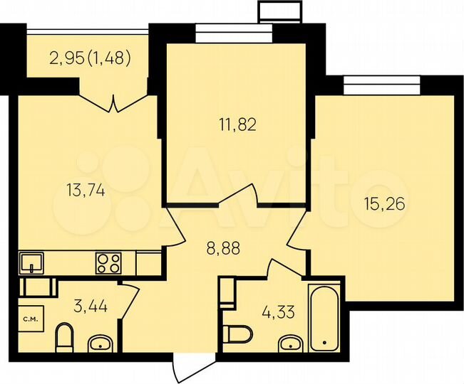 2-к. квартира, 60,4 м², 16/19 эт.
