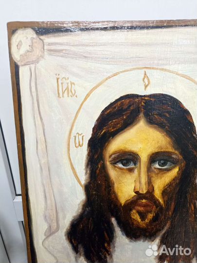 Икона старинная (Спас не рукотворный) 52 см