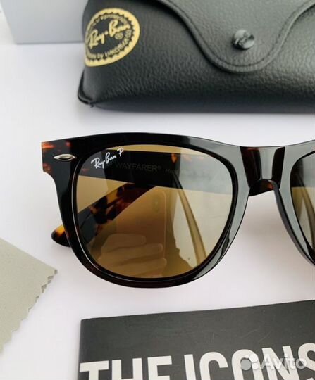 Очки ray ban wayfarer Polaroid коричневые