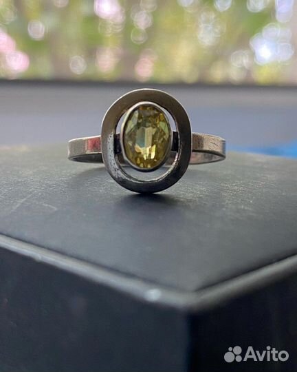 Кольцо серебро 875 звезда СССР мюз с цитрином