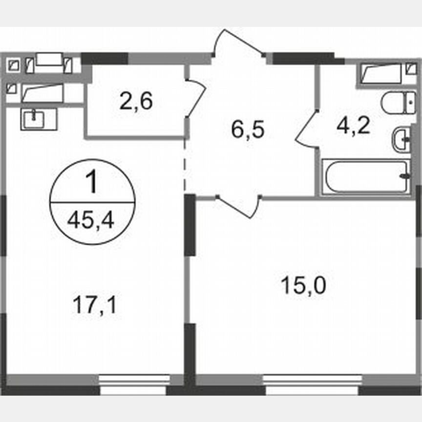 1-к. квартира, 45,4 м², 17/19 эт.