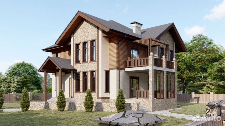 Дизайн - проект фасада дома 3D + расчет материала