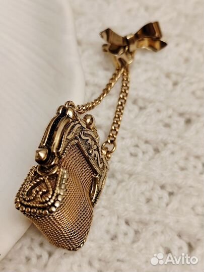 Винтажная брошь США 1980-е Сумочка/ ридикюль