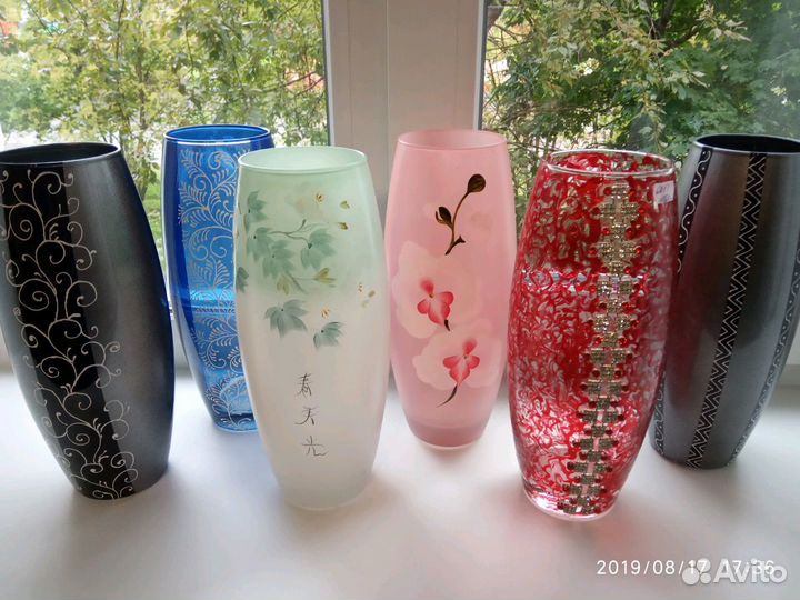 Вазы стекло. Ручная роспись. Новые
