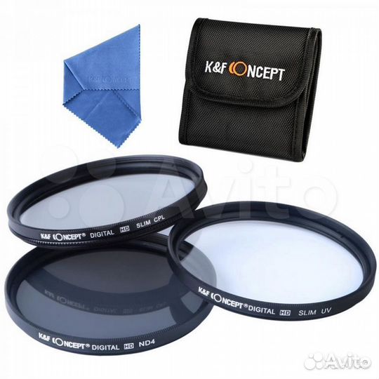 Комплект фильтров K&F Concept (UV, CP-L,ND4) 62mm