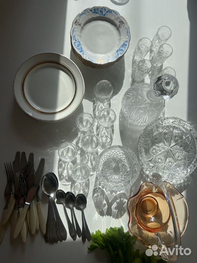 Посуда СССР хрусталь, приборы, ножи, графин