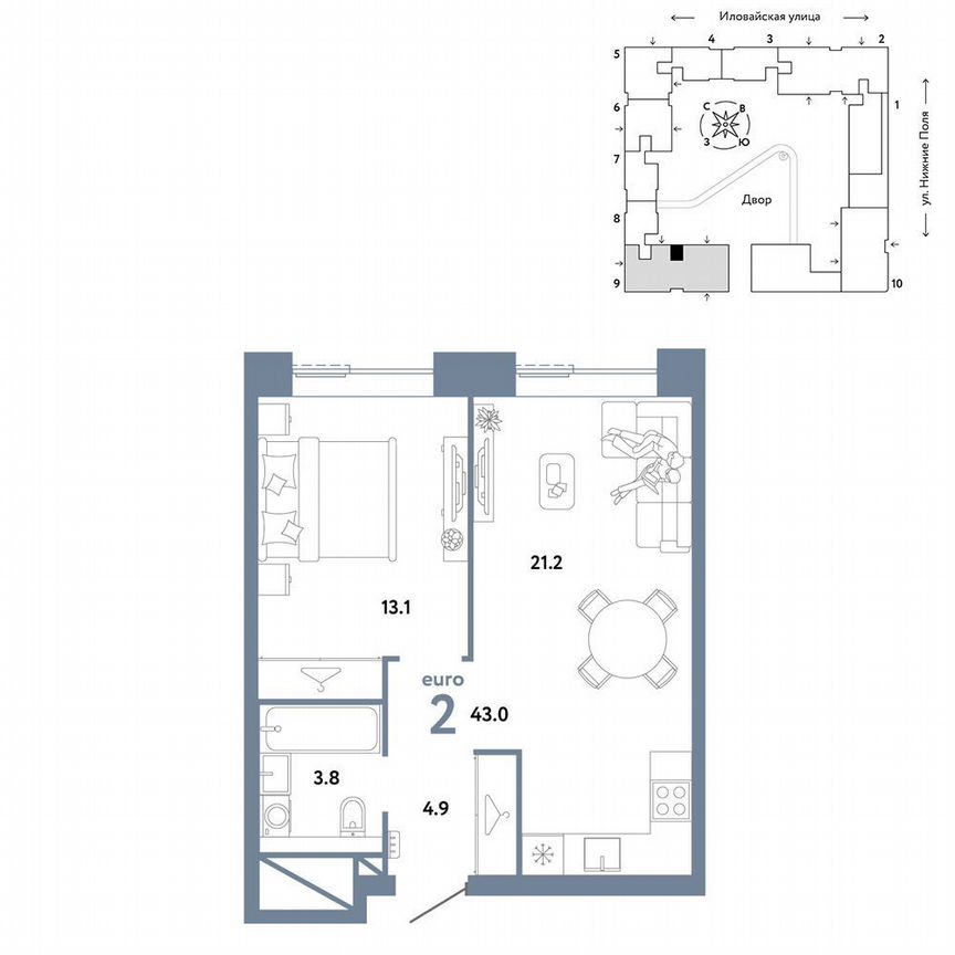 1-к. квартира, 43 м², 12/38 эт.