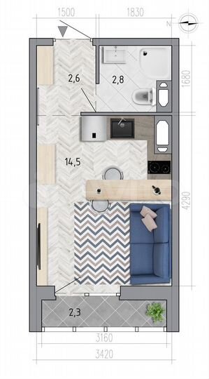 Квартира-студия, 21,1 м², 9/18 эт.