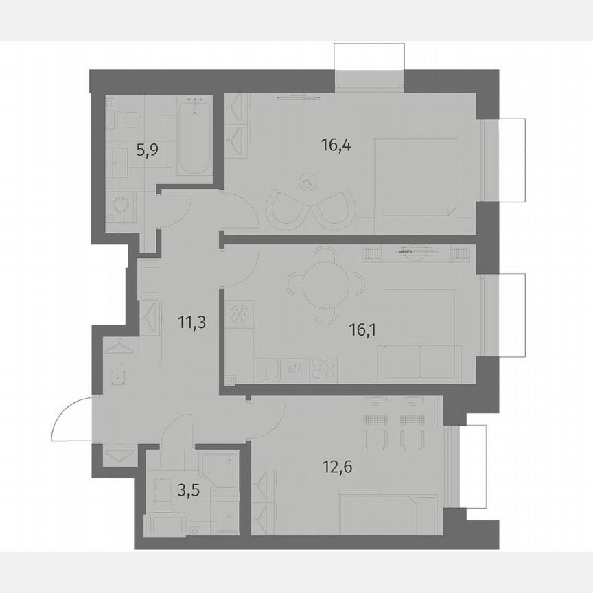 2-к. квартира, 65,7 м², 2/6 эт.
