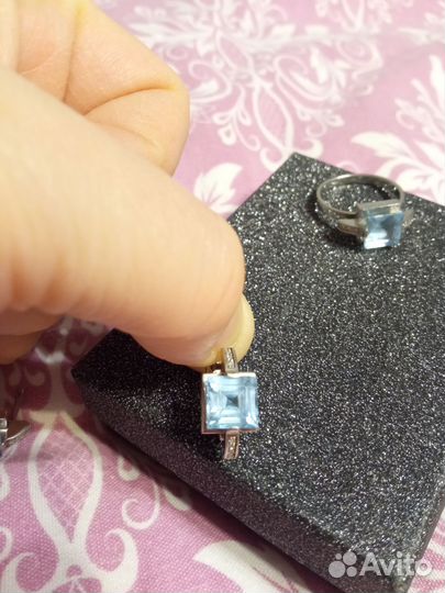 Серьги + кольцо серебро комплект