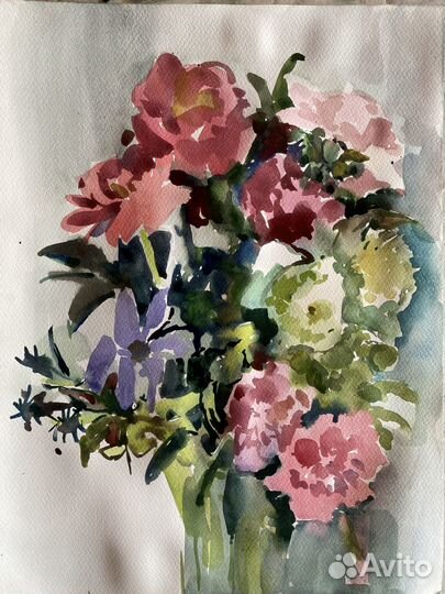Картина акварель Цветы Пионы