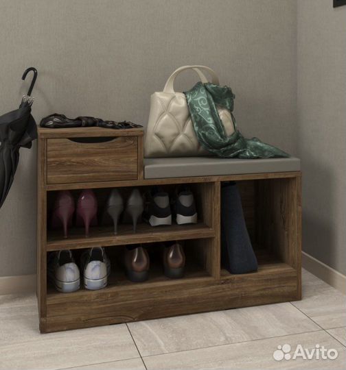 Обувница с мягким сиденьем и ящиком Ш80