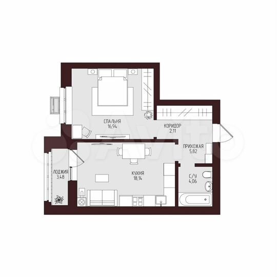 1-к. квартира, 50,6 м², 3/9 эт.