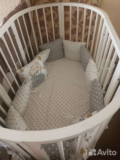 Кроватка детская трансформер круглая с матрасом